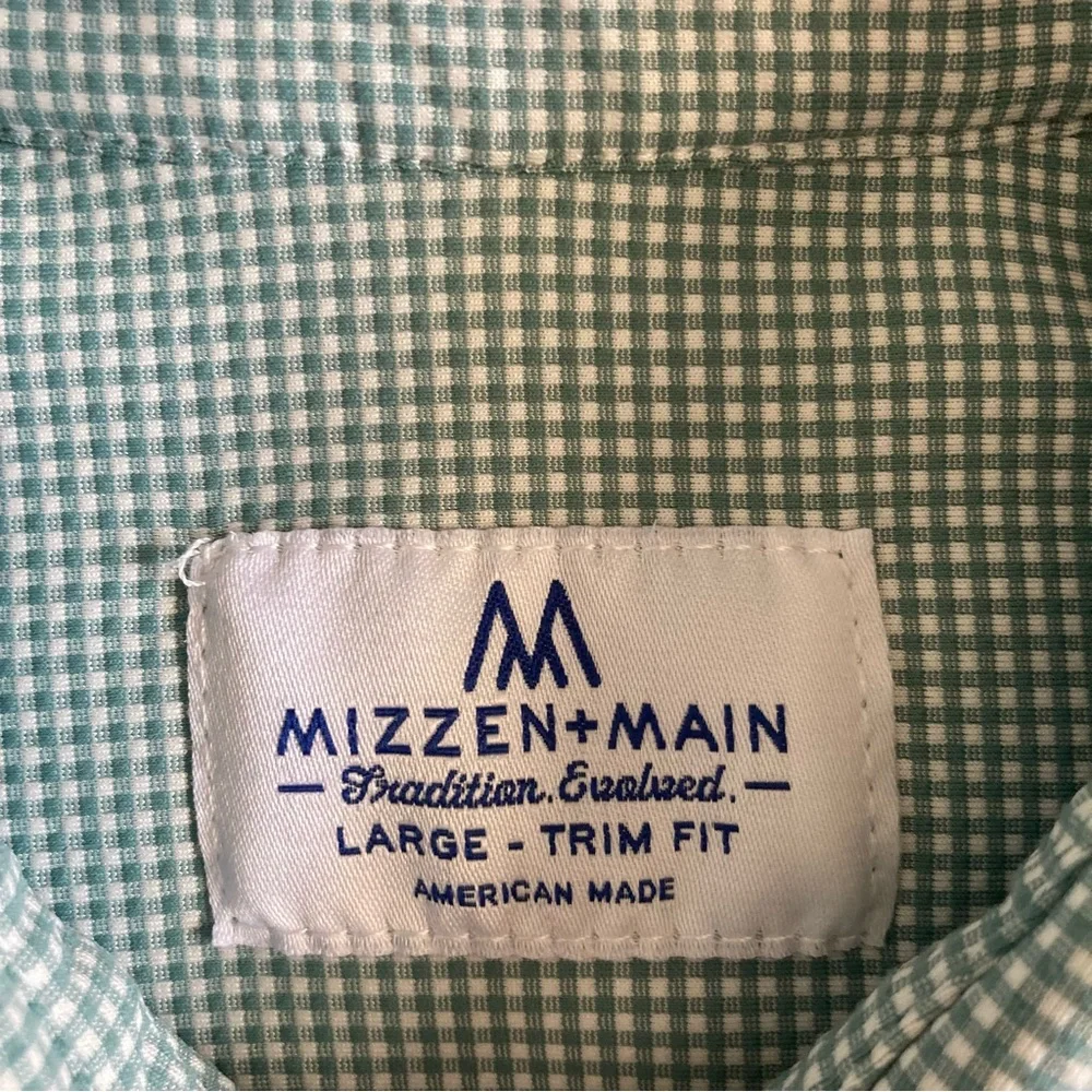 Mizzen + Main Long Sleeve Button Up Shirt Mens Large Trim Fit Green Nylon Poly - Picture 7 of 11